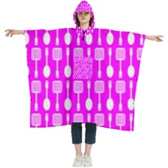 Purple Spatula Spoon Pattern Women s Hooded Rain Ponchos