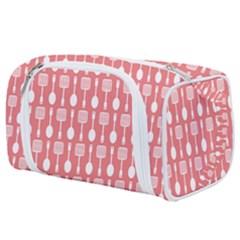 Coral And White Kitchen Utensils Pattern Toiletries Pouch by GardenOfOphir