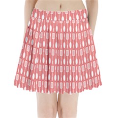 Coral And White Kitchen Utensils Pattern Pleated Mini Skirt by GardenOfOphir