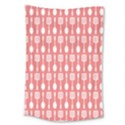 Coral And White Kitchen Utensils Pattern Large Tapestry View1