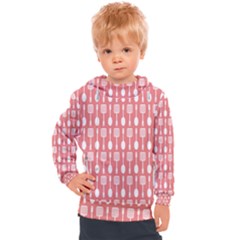 Coral And White Kitchen Utensils Pattern Kids  Hooded Pullover by GardenOfOphir