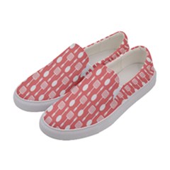 Coral And White Kitchen Utensils Pattern Women s Canvas Slip Ons by GardenOfOphir