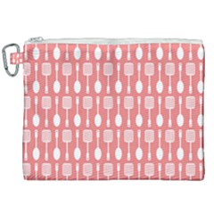 Coral And White Kitchen Utensils Pattern Canvas Cosmetic Bag (xxl) by GardenOfOphir