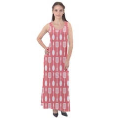 Coral And White Kitchen Utensils Pattern Sleeveless Velour Maxi Dress by GardenOfOphir