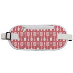 Coral And White Kitchen Utensils Pattern Rounded Waist Pouch by GardenOfOphir