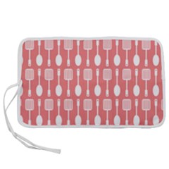 Coral And White Kitchen Utensils Pattern Pen Storage Case (m) by GardenOfOphir