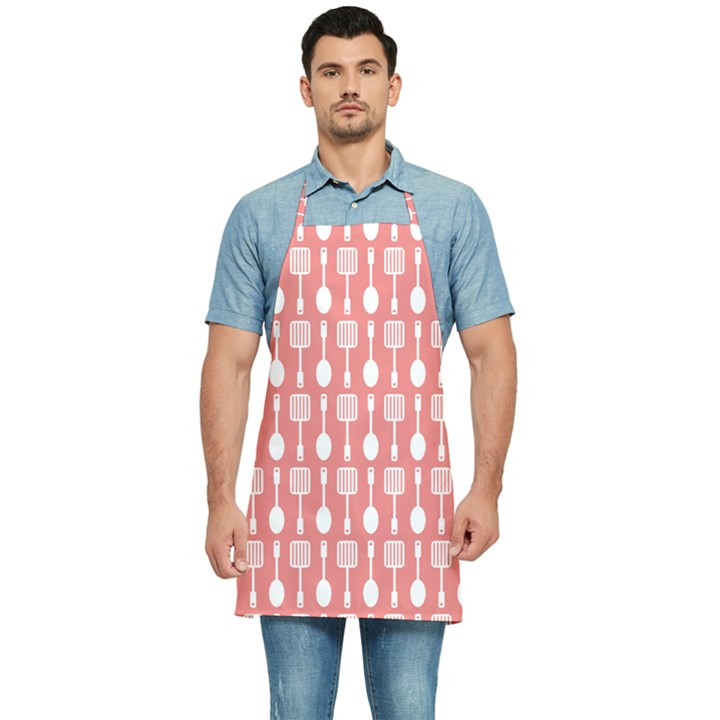 Coral And White Kitchen Utensils Pattern Kitchen Apron