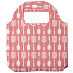 Coral And White Kitchen Utensils Pattern Foldable Grocery Recycle Bag by GardenOfOphir