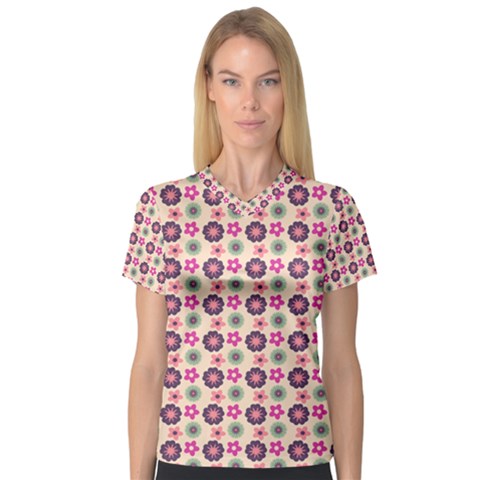 Cute Floral Pattern V-neck Sport Mesh Tee by GardenOfOphir