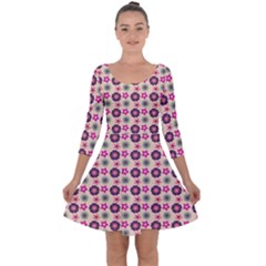 Cute Floral Pattern Quarter Sleeve Skater Dress by GardenOfOphir