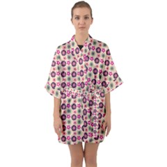 Cute Floral Pattern Half Sleeve Satin Kimono  by GardenOfOphir