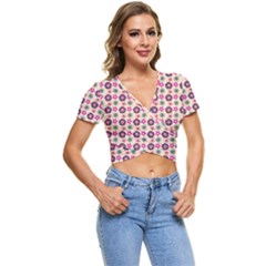 Cute Floral Pattern Short Sleeve Foldover Tee by GardenOfOphir