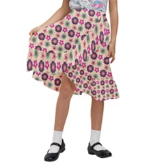 Cute Floral Pattern Kids  Ruffle Flared Wrap Midi Skirt by GardenOfOphir