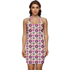 Cute Floral Pattern Sleeveless Wide Square Neckline Ruched Bodycon Dress by GardenOfOphir