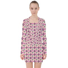 Cute Floral Pattern V-neck Bodycon Long Sleeve Dress by GardenOfOphir