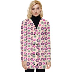 Cute Floral Pattern Button Up Hooded Coat  by GardenOfOphir