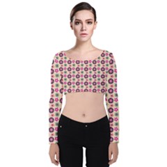 Cute Floral Pattern Velvet Long Sleeve Crop Top by GardenOfOphir