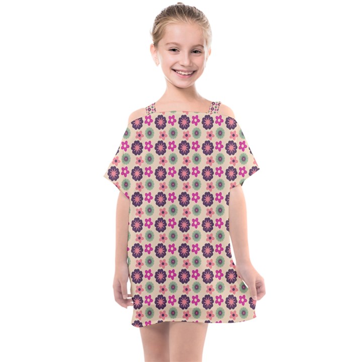 Cute Floral Pattern Kids  One Piece Chiffon Dress