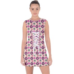 Cute Floral Pattern Lace Up Front Bodycon Dress by GardenOfOphir