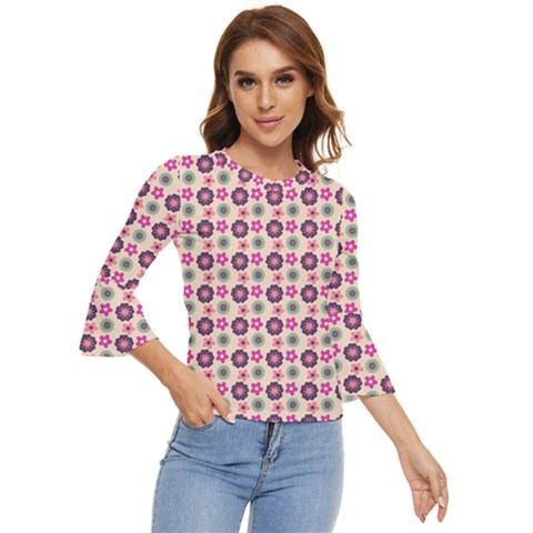 Cute Floral Pattern Bell Sleeve Top by GardenOfOphir