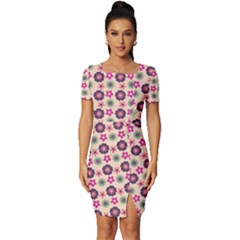 Cute Floral Pattern Fitted Knot Split End Bodycon Dress by GardenOfOphir