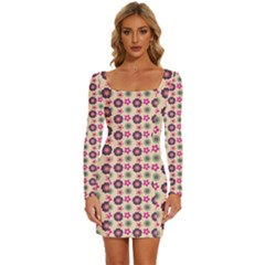 Cute Floral Pattern Long Sleeve Square Neck Bodycon Velvet Dress by GardenOfOphir