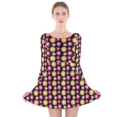 Cute Floral Pattern Long Sleeve Velvet Skater Dress