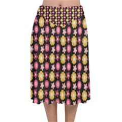 Cute Floral Pattern Velvet Flared Midi Skirt