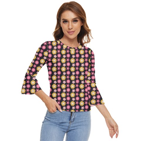 Cute Floral Pattern Bell Sleeve Top by GardenOfOphir