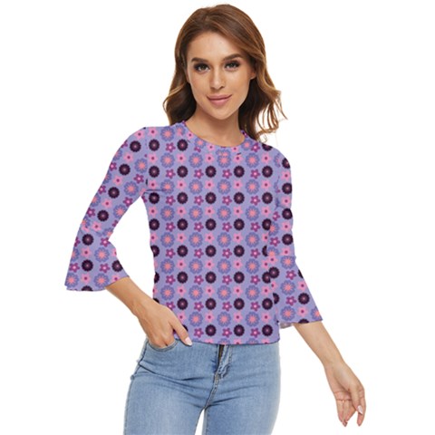 Cute Floral Pattern Bell Sleeve Top by GardenOfOphir