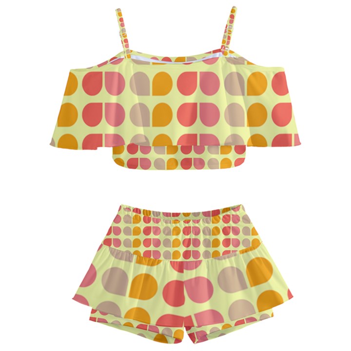 Colorful Leaf Pattern Kids  Off Shoulder Skirt Bikini