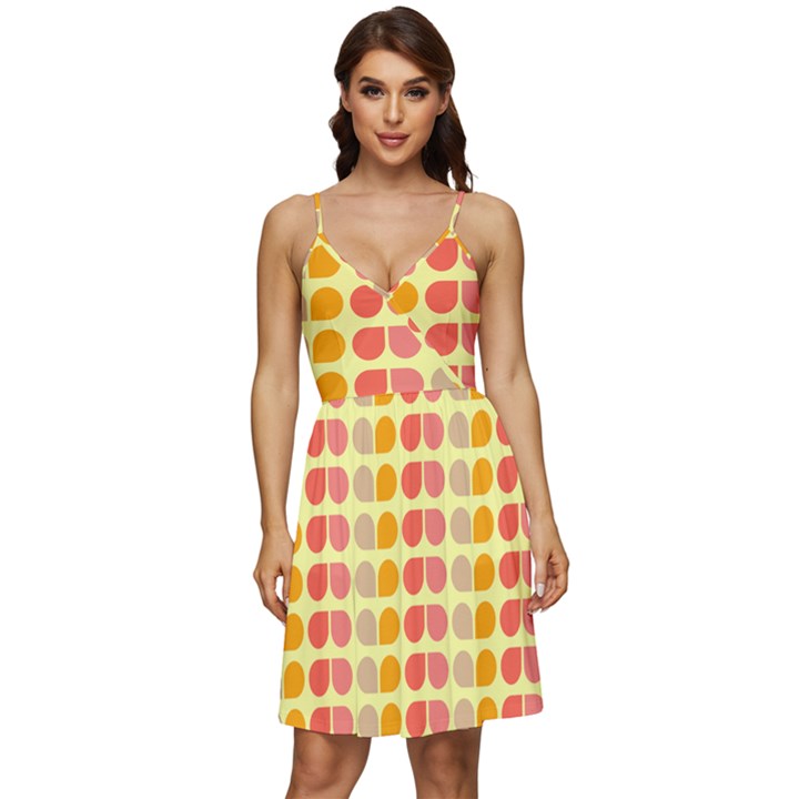 Colorful Leaf Pattern V-Neck Pocket Summer Dress 