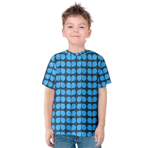 Blue Gray Leaf Pattern Kids  Cotton Tee by GardenOfOphir