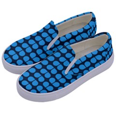 Blue Gray Leaf Pattern Kids  Canvas Slip Ons by GardenOfOphir