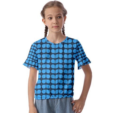 Blue Gray Leaf Pattern Kids  Cuff Sleeve Scrunch Bottom Tee by GardenOfOphir