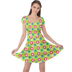 Cute Floral Pattern Cap Sleeve Dress by GardenOfOphir