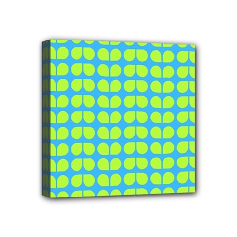 Blue Lime Leaf Pattern Mini Canvas 4  X 4  (stretched) by GardenOfOphir