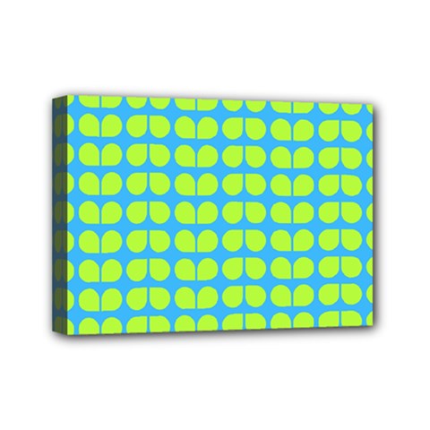 Blue Lime Leaf Pattern Mini Canvas 7  X 5  (stretched) by GardenOfOphir