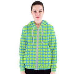 Blue Lime Leaf Pattern Women s Zipper Hoodie by GardenOfOphir