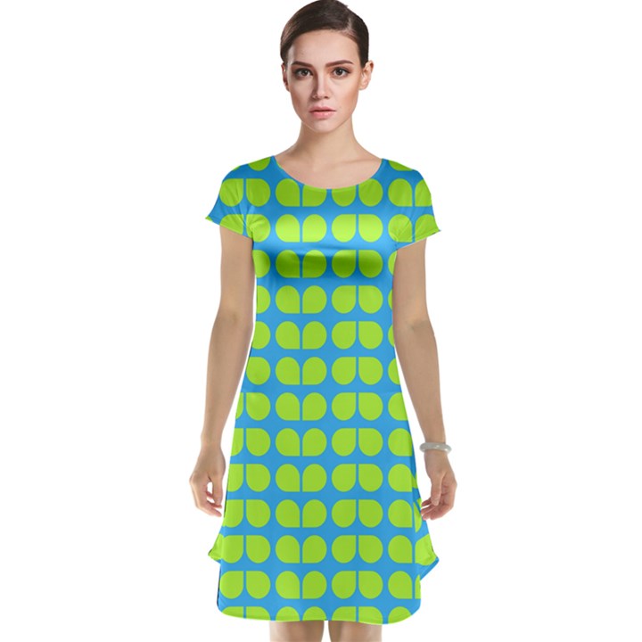 Blue Lime Leaf Pattern Cap Sleeve Nightdress