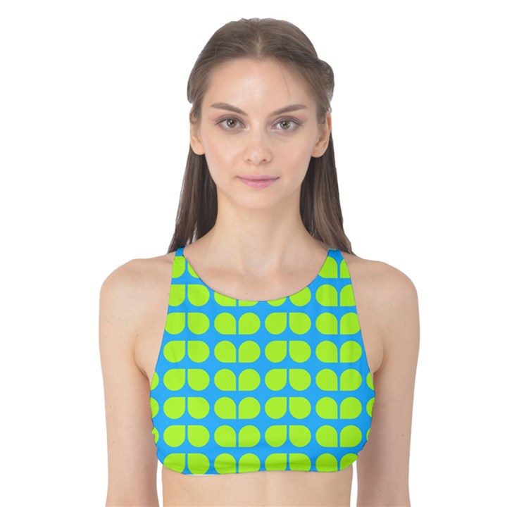 Blue Lime Leaf Pattern Tank Bikini Top