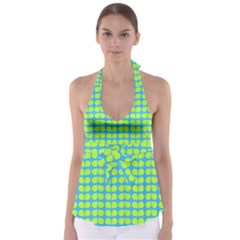 Blue Lime Leaf Pattern Babydoll Tankini Top by GardenOfOphir