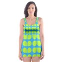 Blue Lime Leaf Pattern Skater Dress Swimsuit View1