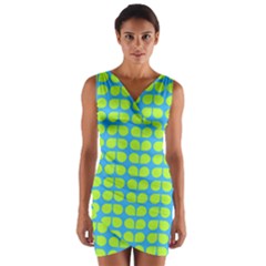 Blue Lime Leaf Pattern Wrap Front Bodycon Dress by GardenOfOphir