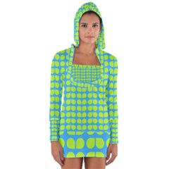 Blue Lime Leaf Pattern Long Sleeve Hooded T-shirt by GardenOfOphir