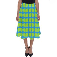 Blue Lime Leaf Pattern Perfect Length Midi Skirt by GardenOfOphir