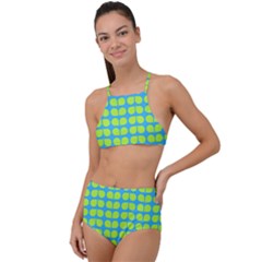 Blue Lime Leaf Pattern High Waist Tankini Set by GardenOfOphir