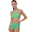 Blue Lime Leaf Pattern High Waist Tankini Set View1