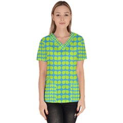 Blue Lime Leaf Pattern Women s V-neck Scrub Top by GardenOfOphir