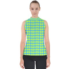 Blue Lime Leaf Pattern Mock Neck Shell Top by GardenOfOphir